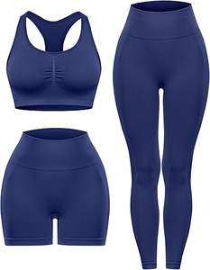 Conjunto de entrenamiento de 3 piezas ecológico para mujer, Sujetador deportivo de alto impacto, pantalones cortos transpirables para gimnasio, mallas sólidas para levantar glúteos, logotipo frontal - Product Image 5