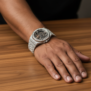 PJ <b>Mens</b> Quartz Moissanite Stainless Steel <b>Watch</b> Silver Tone Exposed Full Diamond Octagon Case Pave Setting Iced Luxury <b>Bracelet</b> - Product Image 6