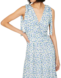 Exportateur indien Vêtements de mode pour femmes Robe à fleurs blanche et bleue Robes de soirée décontractées et à la plage à vendre - Product Image 1