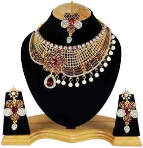 Ensemble de bijoux artificiels traditionnels en alliage vintage à fleurs pour femmes, fiançailles, anniversaire, mariage, fête de mariage, collier, boucles d'oreilles - Product Image 1