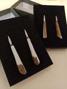 HEXAGONS <b>WOODEN</b> STRIKING WARMTH DANGLES <b>Gold</b> Foil Black White Resin Heart Shape Earrings Square Round Geometric <b>Wooden</b> Resin - Product Image 5