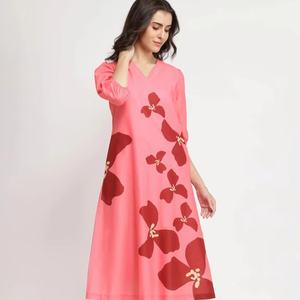 100% robe mi-longue indienne en pur coton faite à la main avec imprimé floral vêtements d'été et de plage élégants pour les femmes excellente idée de cadeau! - Product Image 1