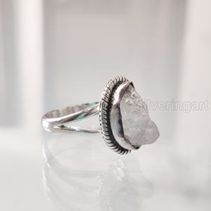 Joyería de piedra cruda, anillo de mujer, piedra lunar arcoíris Natural, piedra preciosa, piedra natal de junio, joyería de banda Bohemia, anillo de Plata de Ley 925 - Product Image 3