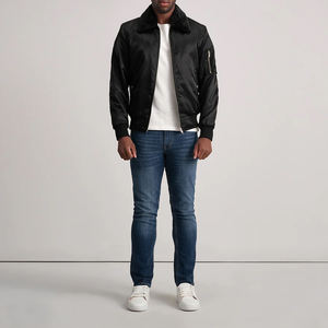 Veste Varsity Homme Noire Extérieur Satin Doublure Polyester Matelassé Fermeture à Glissière Amovible Faux - Product Image 3