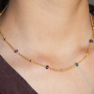 Natural Black Opal Beaded Chain <b>Necklace</b> for Women in 925 Sterling <b>Silver</b> <b>Handmade</b> Jewelry Size 14 IN - Product Image 3