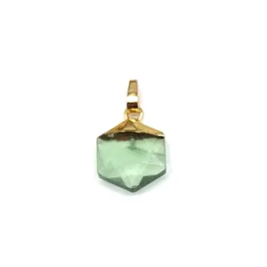 Green Fluorite Gemstone 18k Gold Plated Hexagon Shape Faceted Gemstone Charm Pendant With Bail Dainty Necklace Pendant Jewelry