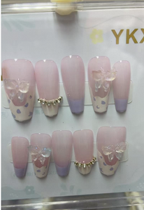 Ongles à pression Pink Butterfly Dimond pour une manucure rapide et temporaire - Product Image 1