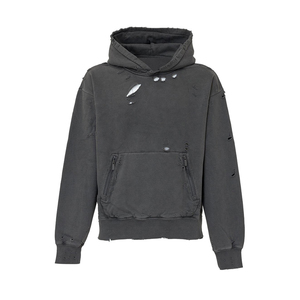 Meilleure vente fabricant personnalisé pour hommes 400GSM poids lourd en détresse Patch lavage à l'acide pullover sweats à capuche pour hommes - Product Image 3