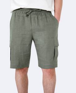 <b>Men's</b> Custom Mid Waist Cotton <b>Shorts</b> Breathable Cargo Side Pockets Solid <b>Pattern</b> Knitted Weaving Drawstring Casual OEM Service - Product Image 1
