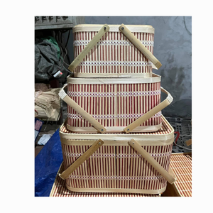 Panier de pique-nique en bambou tissé à la main de plusieurs couleurs avec doublure en tissu panier de rangement avec couvercle et poignée fabriqué à partir du Vietnam - Product Image 6