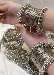 Handcrafted 2025 Hit Oxidized Silver Fashion Bangle Set Traditional Tribal Jewelry with Beaded and Jhumka Detailing - Product Image 6