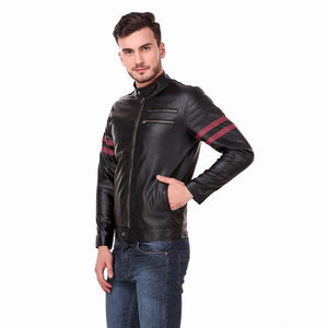 Vestes en cuir de motard d'extérieur les plus vendues en cuir véritable à col montant zippé vestes en cuir de motard élégantes - Product Image 4