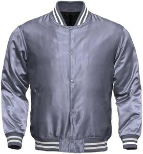 Chaqueta de bombardero de satén vintage personalizada al por mayor para hombre de alta calidad con patrón de decoración y mangas de cuero con cuello levantado - Product Image 3