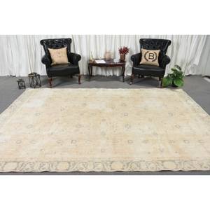 Tapis Vintage Turc Beige et Bleu 8X11 pieds Grand Rectangle 10mm Épais Style Traditionnel pour Salon ou Chambre - Product Image 2