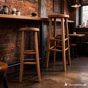 SOLOBEAT Modern Teak <b>Wood</b> Eco-Friendly Restaurant <b>Bar</b> Stool with Solid Round Seat for Apartment Dining - Product Image 3