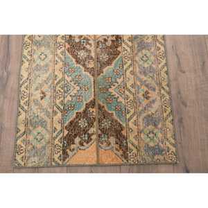 พรมตุรกีขนาด 1.9x3.9 ฟุต พรมวินเทจขนาดเล็ก พรมลายจุดสีน้ำเงินน้ำตาล - Product Image 2