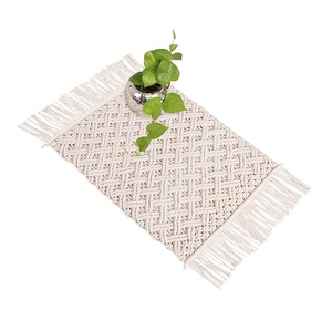 Decoration Kitchen Dining <b>Heat</b> Resistant Round Placemats Boho Macrame Woven Tassel Print Table Mats Pad Non-Slip Placemat - Product Image 6