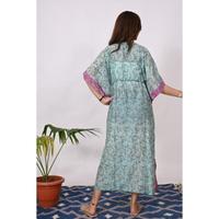 Kaftan en soie pour femme, indien, fait main, en pure soie, à motifs floraux, longue manche, lavable, tenue de plage, robe de plage, respirant
