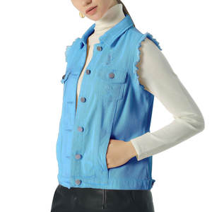 Gilet en jean tendance pour femmes, sans manches, avec boutons métalliques, tissu en coton 100% écologique, respirant - Product Image 6