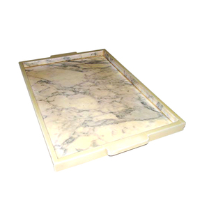 Nouveauté - Plateau de service en marbre de style américain écologique avec poignée en métal - Plateau de mariage fait à la main - Marque TQC - Product Image 2