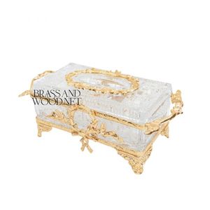 Boîte à mouchoirs couronne royale or en laiton massif cristal décor fait à la main - Product Image 3