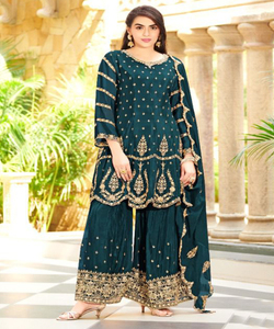 Vêtements de soirée en filet de soie Vêtements de mariage en lin brodé et travail de la pierre Vêtements pour femmes indiennes Nouvelle collection de vêtements complets de style Anarkali - Product Image 3