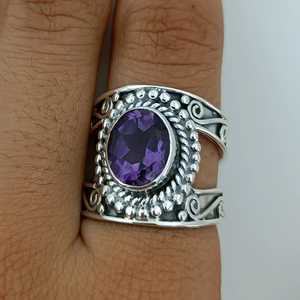 Navya Craft 925 Sterling Silver Boho <b>Statement</b> <b>Ring</b> Handmade Amethyst Oval for Women Casual Sizes 4-13 for Christmas Anniversary - Product Image 6