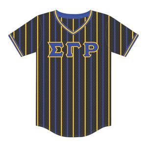 Sigma Gamma Rho Jersey negro a rayas Jersey de béisbol 100% Malla de poliéster SGRho Sorority Camiseta con cuello en V con logotipos de apliques - Product Image 2