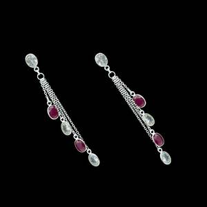 ต่างหูเงินแท้ 925 ประดับคริสตัลและเพชรคิวบิกเซอร์โคเนีย พร้อมพลอยทับทิมแบบฝังขอบ งานแฮนด์เมด เครื่องประดับอัญมณีหลากหลายชนิด รุ่น E0682-GS เหมาะสำหรับเป็นของขวัญ - Product Image 2