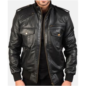 Chaqueta para hombre chaquetas de hombre Chaqueta de cuero de vaca para hombre en marrón Bomber de invierno con bolsillos laterales - Product Image 1