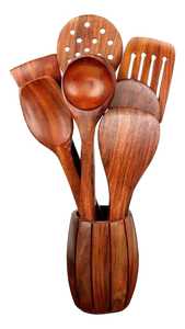 USTENSILES DE CUISINE EN BOIS/Ustensiles de cuisine en bois de qualité supérieure pour la cuisson/Ensemble de 6 ustensiles en bois antiadhésifs souples et confortables - Product Image 2