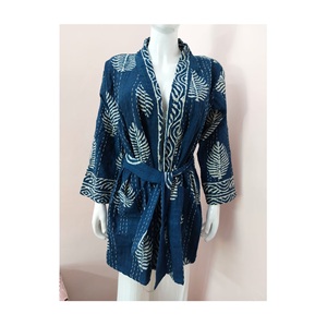 Ropa de fiesta para mujer de alta calidad, chaqueta acolchada Kantha, hermoso abrigo Kimono con estampado, cinturón, longitud Midi, hermoso abrigo Natural - Product Image 1