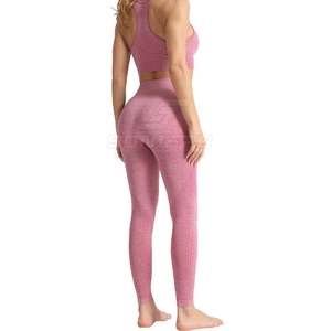 Ensemble de yoga 2 pièces pour femme, rose, avec leggings taille mi-haute et brassière de sport dos nageur, respirant, sans couture, longueur intégrale, en Spandex/Polyester 180g - Product Image 3