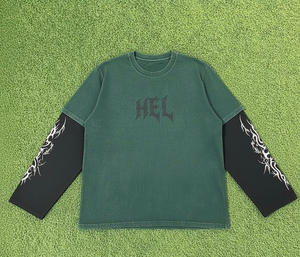 Camiseta de manga larga oversize de 280 gramos con estampado DTG de doble capa y lavado vintage, efecto desgastado, estilo streetwear. - Product Image 6