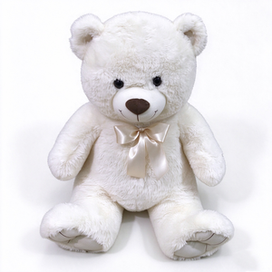 Oso de peluche blanco personalizado, suave, sentado, con lazo, juguete de peluche. - Product Image 6