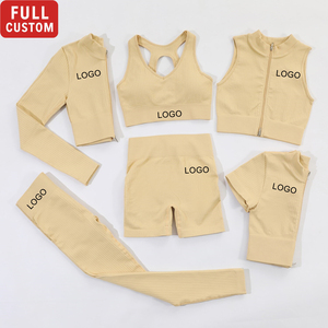 Personalizado 6 piezas acanalado Yoga Set cremallera ropa deportiva gimnasio Fitness entrenamiento sin costuras gimnasio ropa yoga Conjunto personalizado Activewear conjuntos - Product Image 1