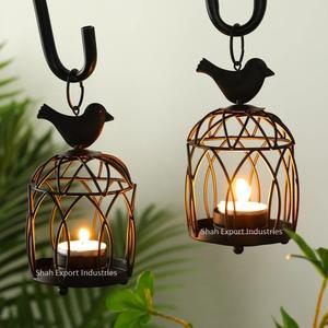 <b>Hanging</b> Tealight Candle <b>Holder</b> for Home and Christmas <b>Lighting</b> Decor Bird Design Black Color Metal Tealight <b>Holders</b> - Product Image 1