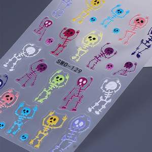 Halloween 5D scheletro in rilievo Nail Art adesivi 3 pz colore arcobaleno teschio decalcomanie per Nail Design di Halloween Nails decoro per unghie - Product Image 6