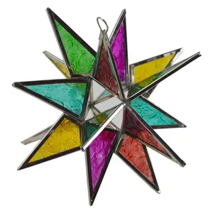 Luxury Best Quality Iron Hanging Multi Colored Glass Star Lanterns Wedding Hanging Party Background Decorations
