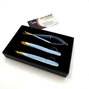 Pinzas y Tijeras para Cejas con Punta Inclinada en Azul Claro y Dorado con Logotipo Personalizado, Juego de Herramientas de Belleza para Dar Forma a las Cejas, Servicio OEM - Product Image 4