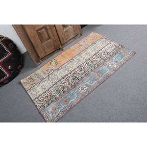 Alfombra Turca Vintage de 2.6x4.4 pies, Alfombra de Lana Azul con Pequeños Puntos - Product Image 1