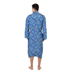 Kimono élégant en soie 100% douce pour homme, style bohème, bleu et jaune, taille XL, vêtement d'intérieur, inspiré de l'hiver, motif cachemire roi persan, pour la plage - Product Image 3