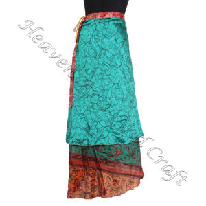 Sari Wrap <b>Skirt</b> Long Silk Wrap <b>Skirts</b> Boho Stylish Multi Color Summer Wear Comfortable Fashion Hippie Style Free <b>Size</b> Gypsy - Product Image 5