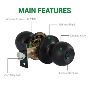 Bouton de porte rond noir élégant pour portes intérieures et extérieures Poignée élégante pour bureau à domicile chambre Quincaillerie moderne durable - Product Image 2