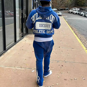 ชุดวอร์มมีซิปและกางเกงวอร์มแนวสตรีทแวร์วินเทจผ้าปะปักลายด้วยแสงแดดซีดจาง - Product Image 3