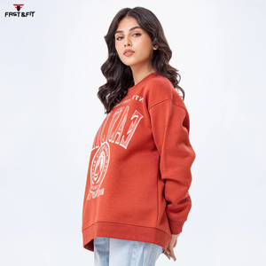 Jersey de cuello redondo de invierno para mujer con diseño personalizado, sudadera transpirable con hombros caídos y logotipo impreso en la parte delantera - Product Image 2