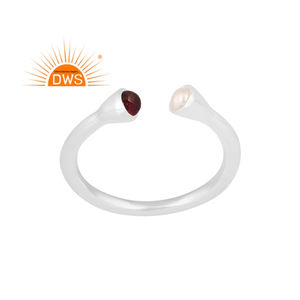\ Venta caliente fina plata esterlina perla natural y granate piedra preciosa anillo ajustable fabricante de joyería personalizada - Product Image 1