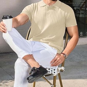 Chemises pour hommes, manches courtes, col classique, coupe régulière, séchage rapide, respirantes, anti-plis, toile 100% polyester/coton - Product Image 3