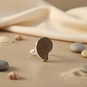 Bague Ammonite en Argent Sterling 925 Naturel, Coupe Ovale Tendance, Sertie en Bezel, Échantillon de Marque Privée, Unisexe, Usage Quotidien, Cadeau - Product Image 2