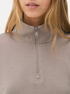 Nouveauté Sweat-shirt oversize à col cheminée et demi-zip sur le devant, avec poignets et ourlet ajustés, couleur beige, logo personnalisé, pour femmes - Product Image 3